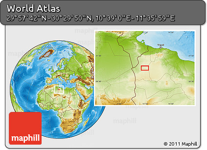 Physical Location Map of the Area around 30° 13' 46" N, 11° 7' 30" E