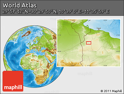 Physical Location Map of the Area around 30° 13' 46" N, 11° 7' 30" E