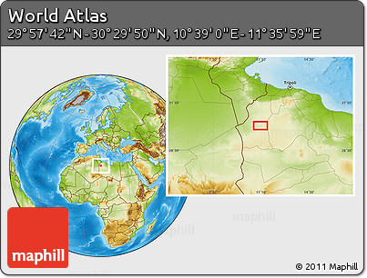Physical Location Map of the Area around 30° 13' 46" N, 11° 7' 30" E