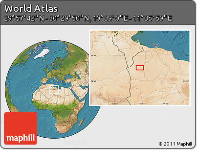 Satellite Location Map of the Area around 30° 13' 46" N, 11° 7' 30" E