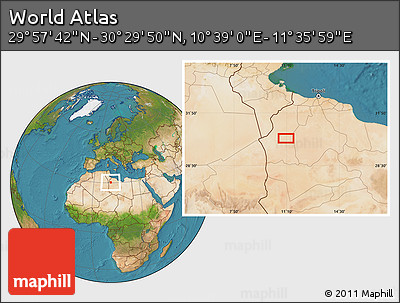 Satellite Location Map of the Area around 30° 13' 46" N, 11° 7' 30" E