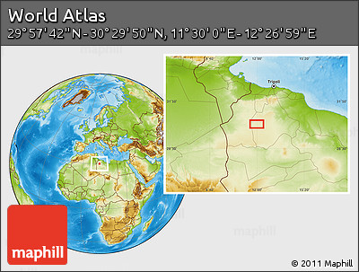 Physical Location Map of the Area around 30° 13' 46" N, 11° 58' 29" E