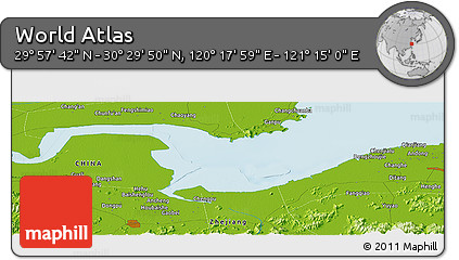 Physical Panoramic Map of the Area around 30° 13' 46" N, 120° 46' 30" E