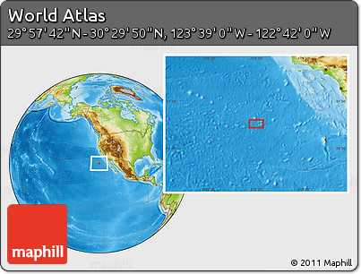 Physical Location Map of the Area around 30° 13' 46" N, 123° 10' 30" W