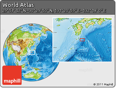 Physical Location Map of the Area around 30° 13' 46" N, 131° 49' 29" E