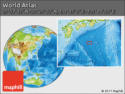 Physical Location Map of the Area around 30° 13' 46" N, 135° 13' 29" E