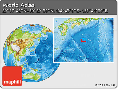 Physical Location Map of the Area around 30° 13' 46" N, 135° 13' 29" E