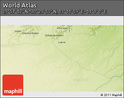 Physical 3D Map of the Area around 30° 13' 46" N, 13° 40' 30" E