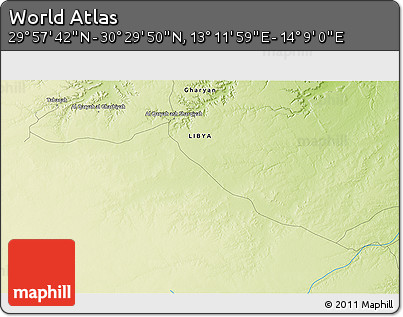 Physical 3D Map of the Area around 30° 13' 46" N, 13° 40' 30" E
