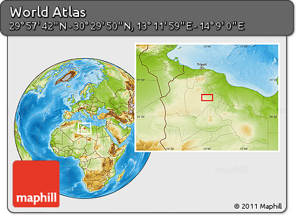 Physical Location Map of the Area around 30° 13' 46" N, 13° 40' 30" E