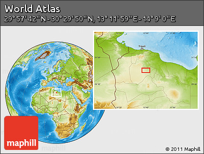 Physical Location Map of the Area around 30° 13' 46" N, 13° 40' 30" E