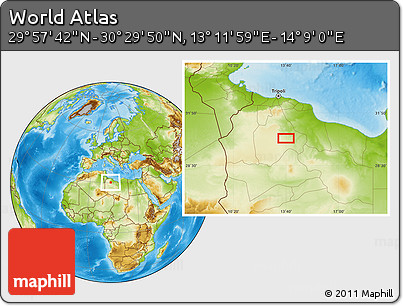 Physical Location Map of the Area around 30° 13' 46" N, 13° 40' 30" E