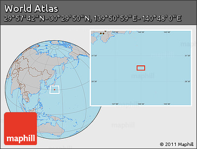 Gray Location Map of the Area around 30° 13' 46" N, 140° 19' 29" E