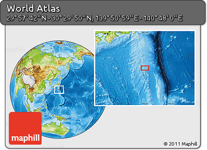 Physical Location Map of the Area around 30° 13' 46" N, 140° 19' 29" E