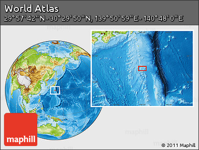 Physical Location Map of the Area around 30° 13' 46" N, 140° 19' 29" E