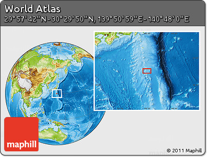 Physical Location Map of the Area around 30° 13' 46" N, 140° 19' 29" E