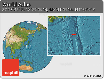 Satellite Location Map of the Area around 30° 13' 46" N, 141° 10' 30" E