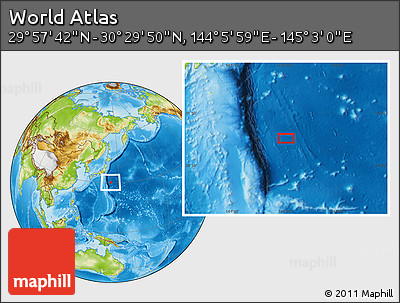 Physical Location Map of the Area around 30° 13' 46" N, 144° 34' 29" E