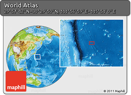 Physical Location Map of the Area around 30° 13' 46" N, 145° 25' 30" E