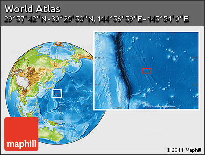 Physical Location Map of the Area around 30° 13' 46" N, 145° 25' 30" E