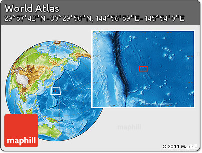Physical Location Map of the Area around 30° 13' 46" N, 145° 25' 30" E