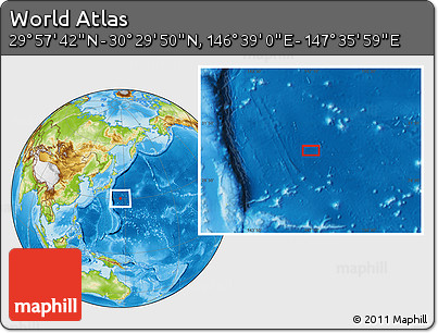 Physical Location Map of the Area around 30° 13' 46" N, 147° 7' 30" E