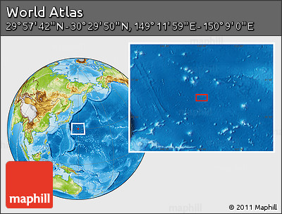 Physical Location Map of the Area around 30° 13' 46" N, 149° 40' 30" E
