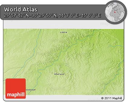 Physical 3D Map of the Area around 30° 13' 46" N, 14° 31' 30" E