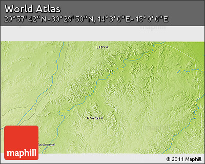 Physical 3D Map of the Area around 30° 13' 46" N, 14° 31' 30" E