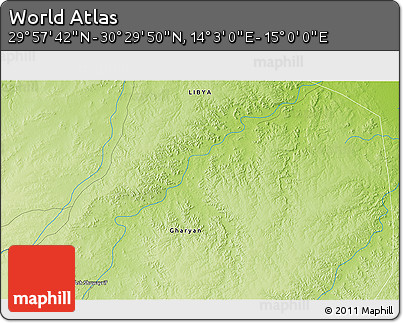 Physical 3D Map of the Area around 30° 13' 46" N, 14° 31' 30" E