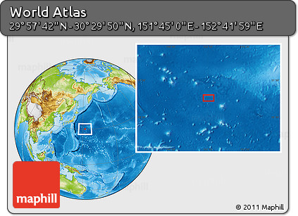 Physical Location Map of the Area around 30° 13' 46" N, 152° 13' 29" E
