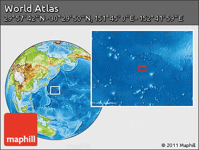 Physical Location Map of the Area around 30° 13' 46" N, 152° 13' 29" E