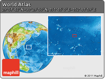 Physical Location Map of the Area around 30° 13' 46" N, 152° 13' 29" E