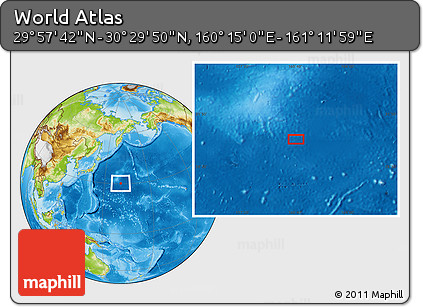 Physical Location Map of the Area around 30° 13' 46" N, 160° 43' 29" E