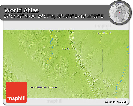 Physical 3D Map of the Area around 30° 13' 46" N, 16° 13' 30" E