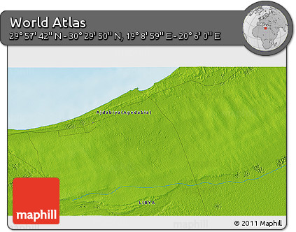 Physical 3D Map of the Area around 30° 13' 46" N, 19° 37' 30" E