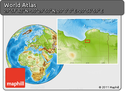Physical Location Map of the Area around 30° 13' 46" N, 20° 28' 30" E