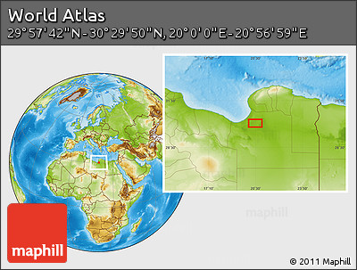 Physical Location Map of the Area around 30° 13' 46" N, 20° 28' 30" E