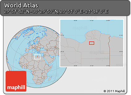 Gray Location Map of the Area around 30° 13' 46" N, 21° 19' 30" E