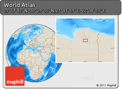 Shaded Relief Location Map of the Area around 30° 13' 46" N, 22° 10' 29" E