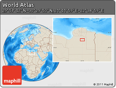 Shaded Relief Location Map of the Area around 30° 13' 46" N, 22° 10' 29" E