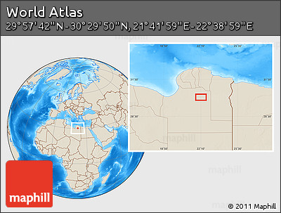 Shaded Relief Location Map of the Area around 30° 13' 46" N, 22° 10' 29" E