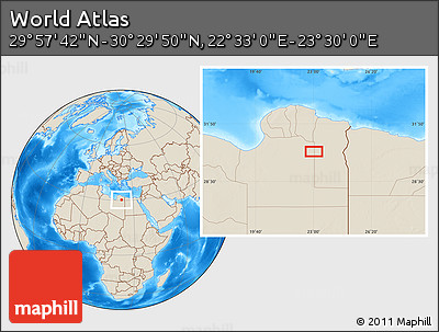 Shaded Relief Location Map of the Area around 30° 13' 46" N, 23° 1' 29" E