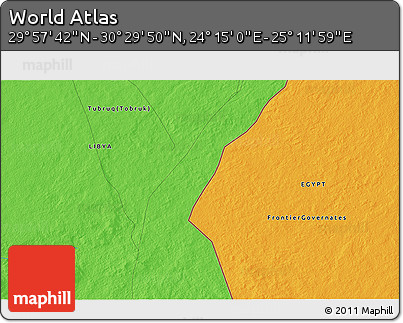 Political 3D Map of the Area around 30° 13' 46" N, 24° 43' 30" E