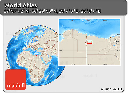 Shaded Relief Location Map of the Area around 30° 13' 46" N, 25° 34' 30" E