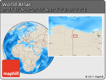 Shaded Relief Location Map of the Area around 30° 13' 46" N, 25° 34' 30" E