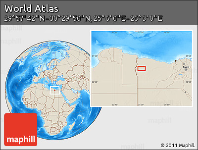 Shaded Relief Location Map of the Area around 30° 13' 46" N, 25° 34' 30" E