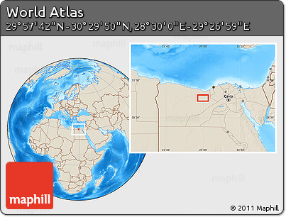 Shaded Relief Location Map of the Area around 30° 13' 46" N, 28° 58' 30" E