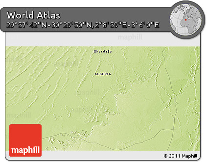 Physical 3D Map of the Area around 30° 13' 46" N, 2° 37' 30" E