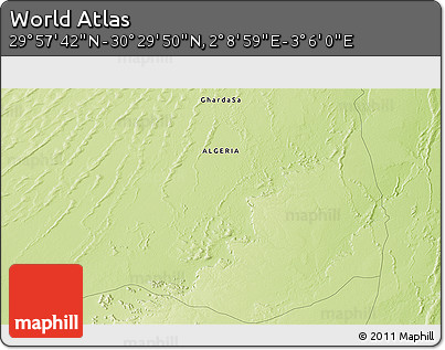 Physical 3D Map of the Area around 30° 13' 46" N, 2° 37' 30" E